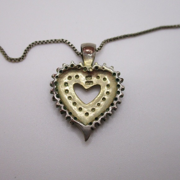 Vintage FAS Sterling Silver Tiny Box Chain Studded Heart Pendant Necklace - Picture 4 of 6